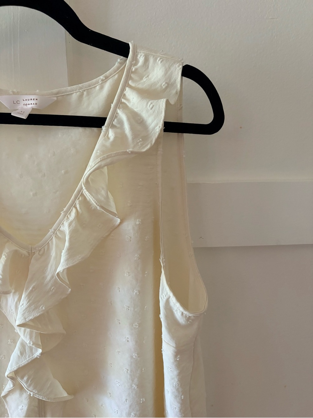 LC Lauren Conrad Ivory Ruffle V-Neck Swiss Dot Blouse - Picture 6 of 11